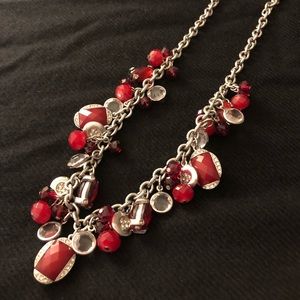 Silver toned red stone necklace